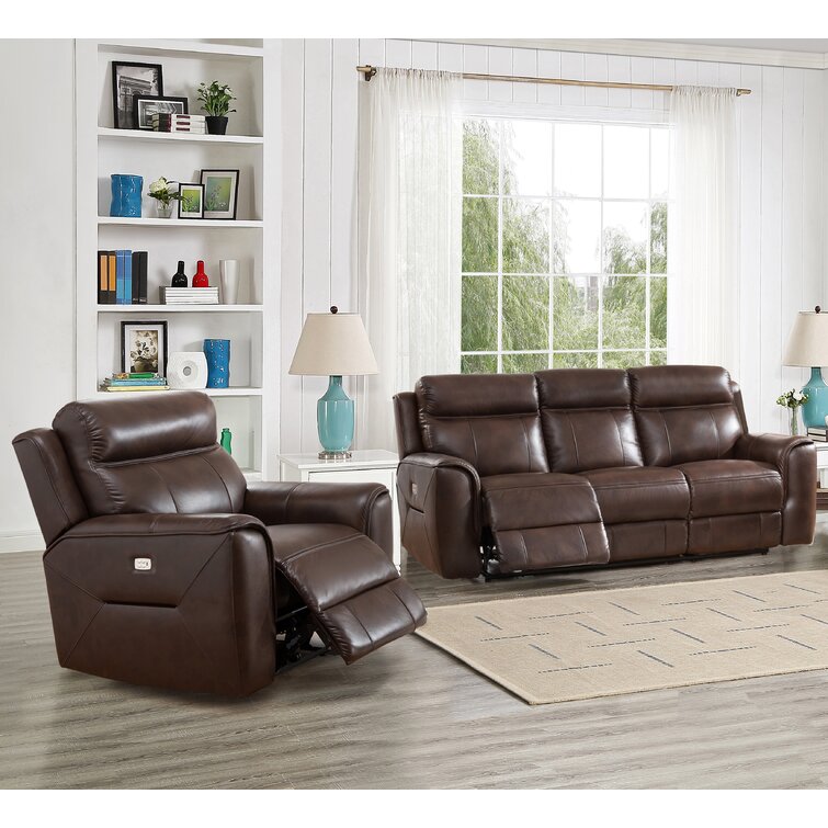 Red Barrel Studio® Efren Genuine Leather Reclining Living Room Set